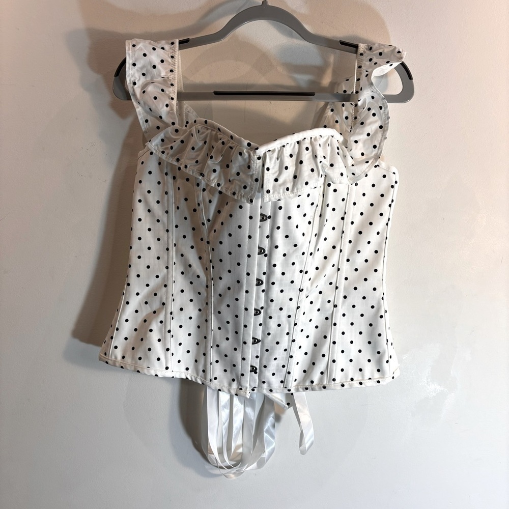 CORSET STORY Sz 20 UK Corset Polka Dot Ruffles Lace Up NEW WITH TAG